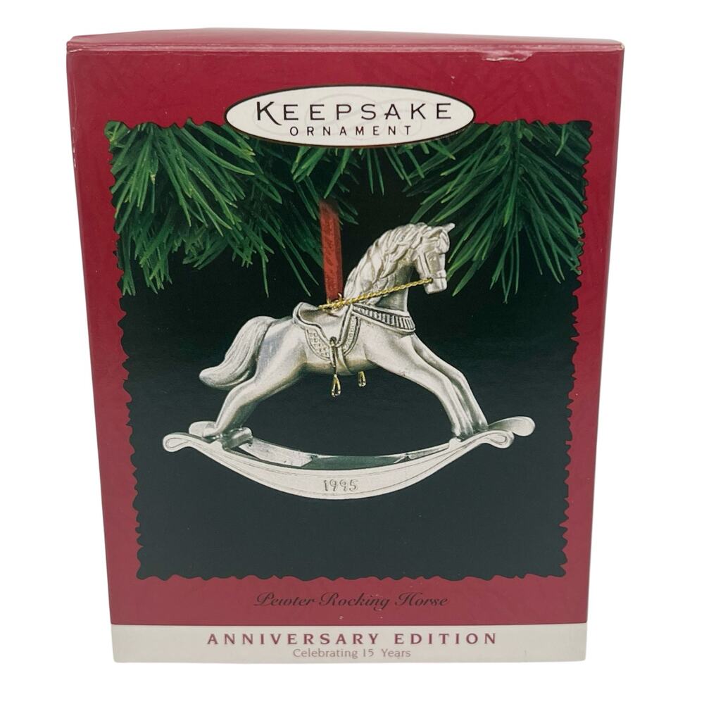 Vintage 1995 Hallmark Keepsake Ornament Pewter Rocking Horse Anniversary Edition